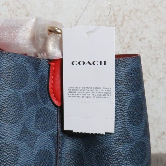 Coach Signature Rowan Drawstring Bucket Bag (Denim/Bold Red) - Picture 8 of 8